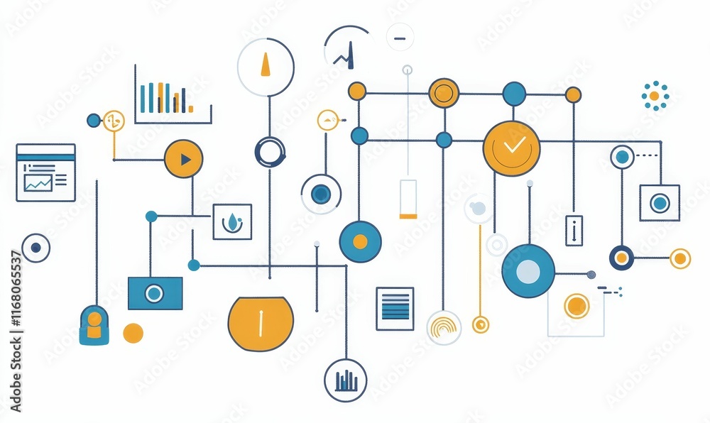Abstract diagram; interconnected data points; process flow. Abstract diagram; interconnected data points; process flow.