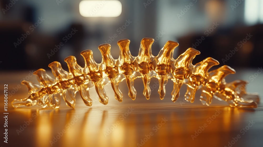 Transparent Model of Human Spine on Wooden Surface with Backlight, Showcasing Each Vertebra in Detail for Educational and Artistic Purposes Transparent Model of Human Spine on Wooden Surface with Backlight, Showcasing Each Vertebra in Detail for Educational and Artistic Purposes