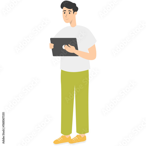 Illustration of People and Technology Device. Technology Addiction. Vector Character in Flat Cartoon Style.