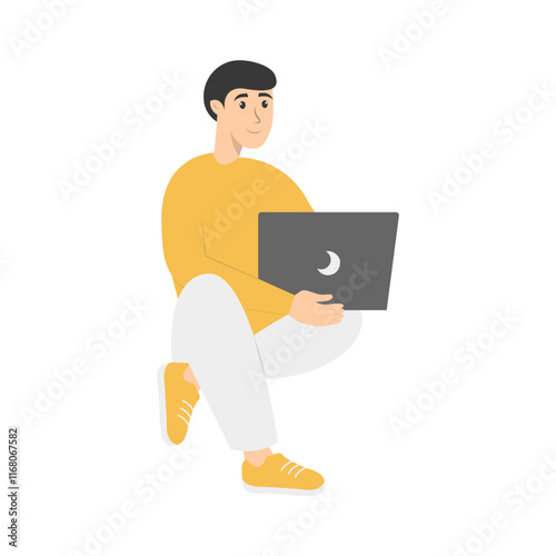 Illustration of People and Technology Device. Technology Addiction. Vector Character in Flat Cartoon Style.
