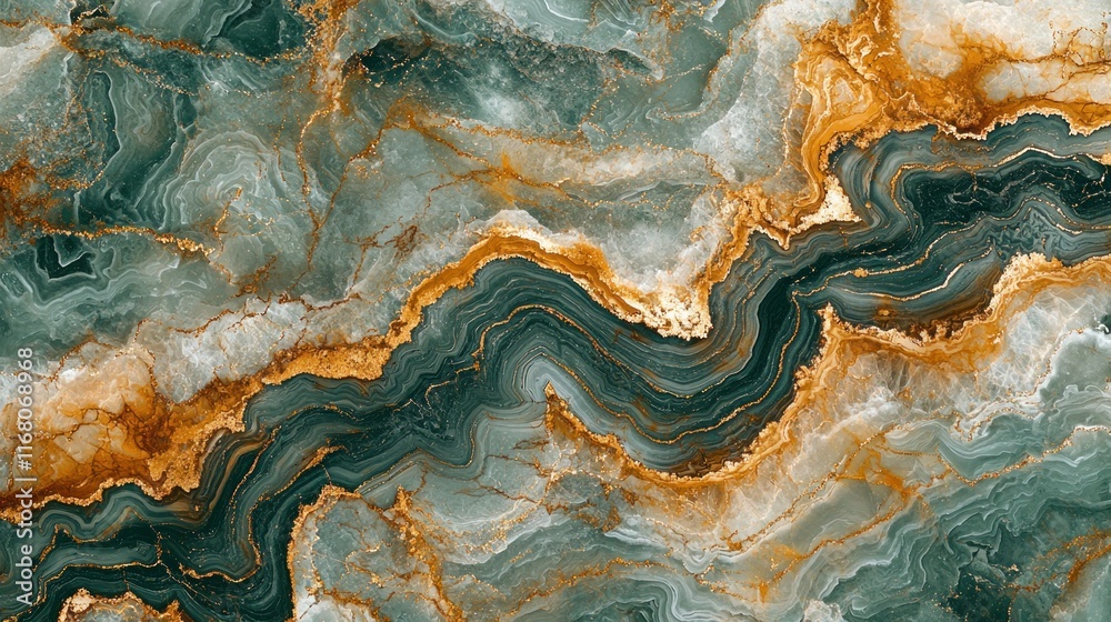 Obraz premium Luxurious Emerald Green and Gold Marble Swirls - Elegant Abstract Background
