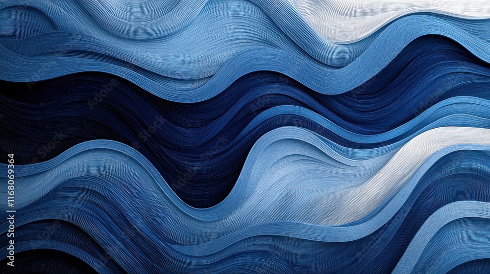 Obraz premium Oceanic Elegance - Close-Up Monochrome Waves and Curves in Shades of Blue for Stylish Sea Aesthetics