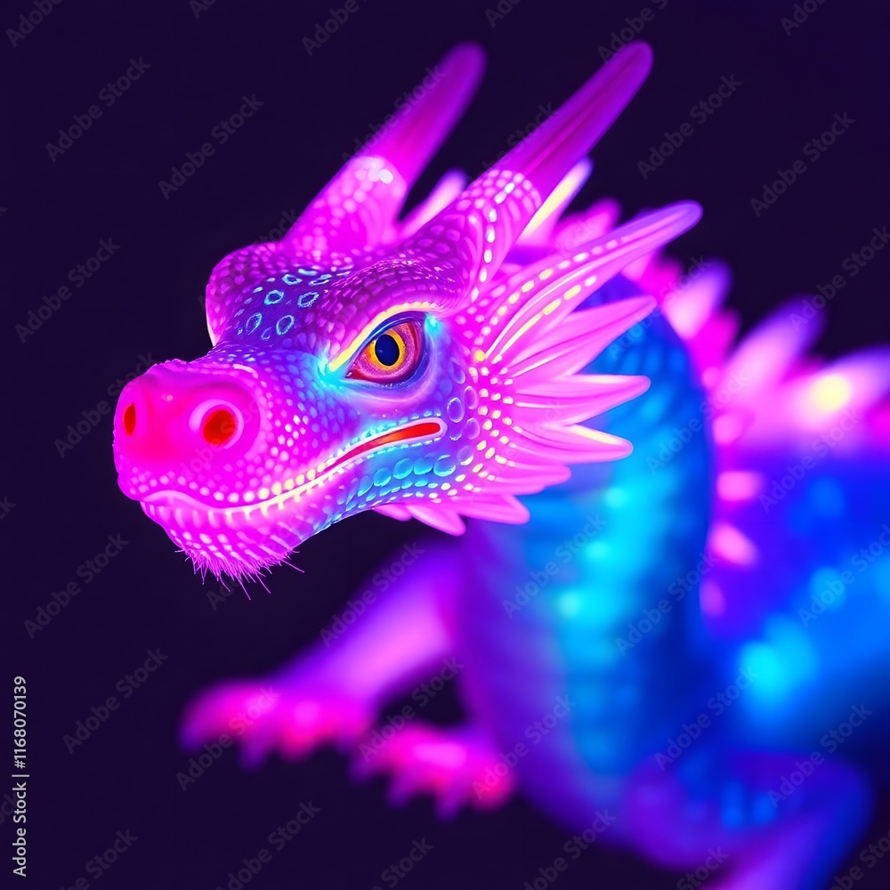 Obraz premium Dragon art, Digital dragon art, Let the background be white, Colors in the most vibrant tone and contrast, Lighting should be good, no shadows or dark places, Fantasy art, Mythical creature art, Drago