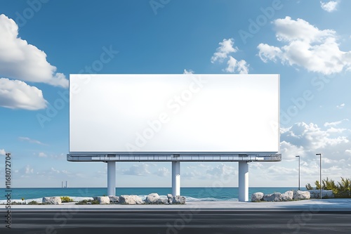 Blank Billboard Overlooking Ocean Coastline Scene photo