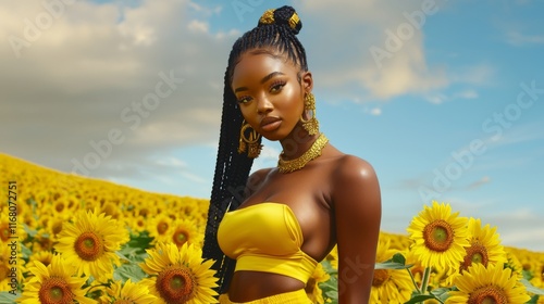 Sunflower field fashion shoot outdoor location portrait photography vibrant environment captivating viewpoint