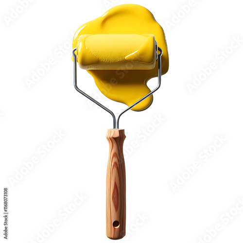Paint roller with yellow paint cut out
