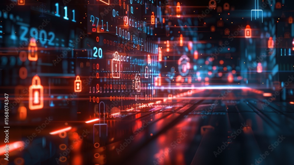 Glowing symbols and icons representing secure data privacy and compliance Glowing symbols and icons representing secure data privacy and compliance