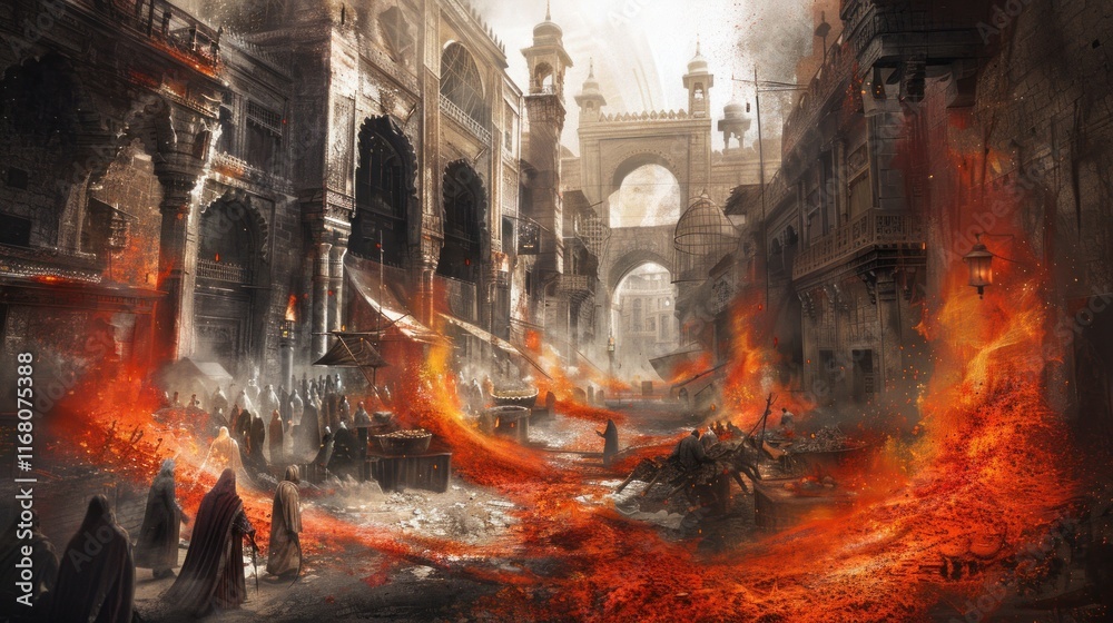 Obraz premium view of burning buildings