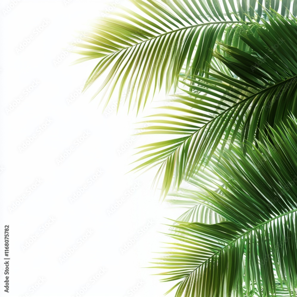 Fototapeta premium Lush Green Palm Leaves Background with Bright Light and Soft Texture for Nature and Tropical Themes
