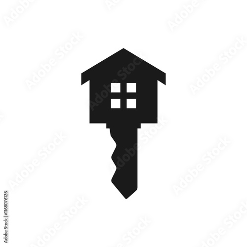 Door key with house. Vector silhouette in flat style.