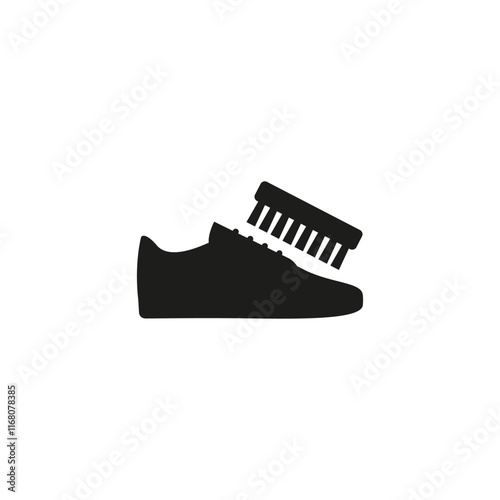 Boot with shoe brush icon. Cleaning and care of shoes. Isolated vector on white background.