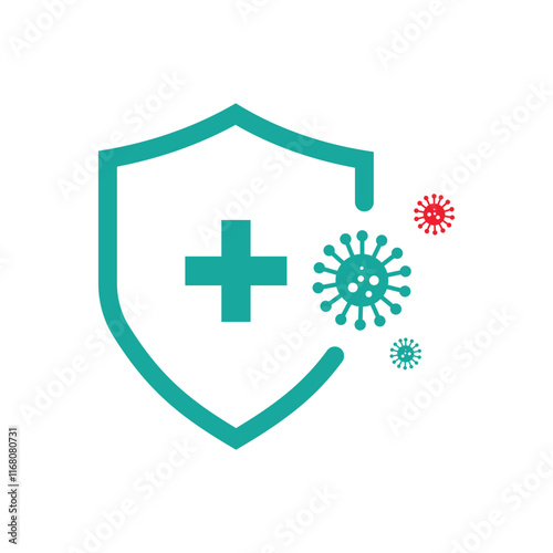 Antibacterial formula shield vector isolated sign for antiseptic cosmetics and medical pharmaceutical products