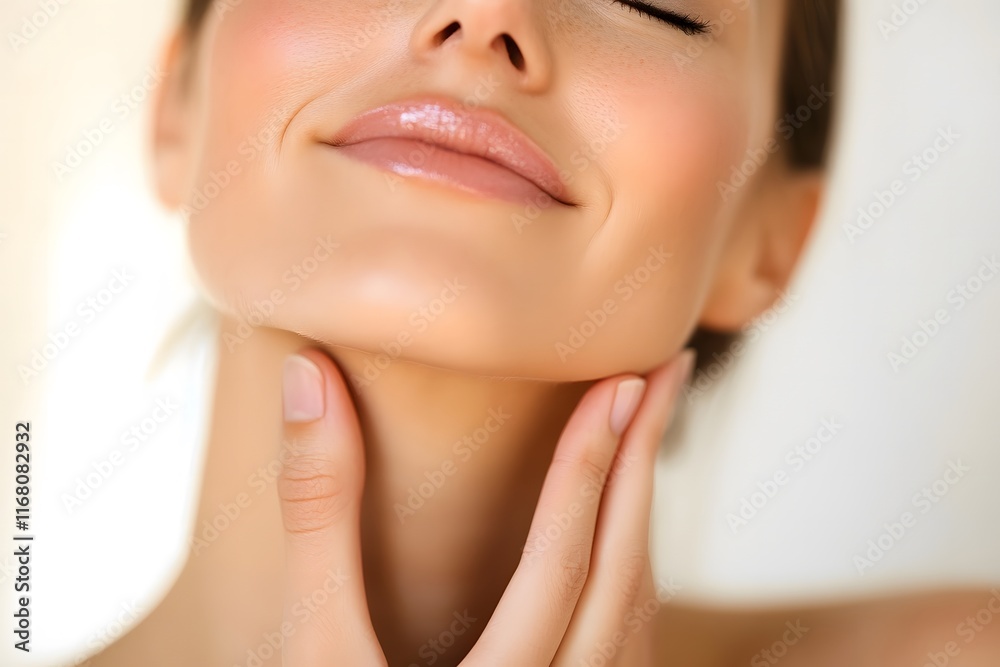 Beautiful close-up portrait of a woman with radiant skin and natural makeup,cosmetic background Beautiful close-up portrait of a woman with radiant skin and natural makeup,cosmetic background