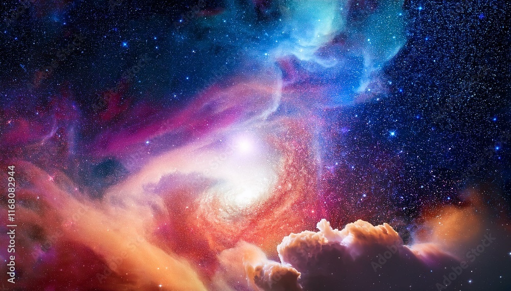 Obraz premium Stunning nebula in deep space with colorful radiance, glowing stars, and serene astronomy visuals.
