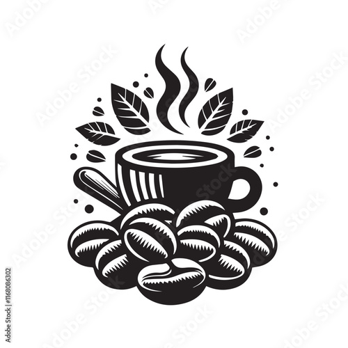 Coffee beans black vector and white background Vector illustration