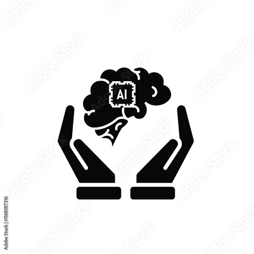 brain icon. brain and artificial intelligence in hand. Brain design and chip in the middle. Education, technology and protection vector design. Solid design style