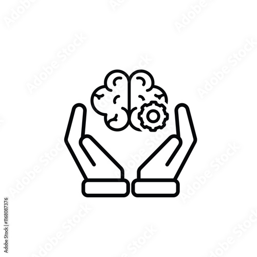 brain icon. brain and artificial intelligence in hand. Brain design and chip in the middle. Education, technology and protection vector design. Line design style