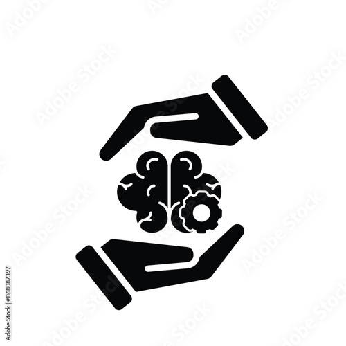 brain icon. brain and artificial intelligence in hand. Brain design and chip in the middle. Education, technology and protection vector design. Solid design style