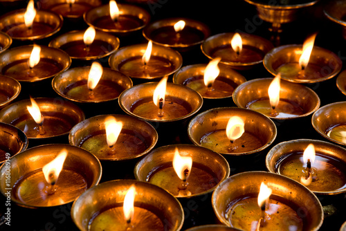 Diya Butter Oil Lamps Tibetan Bhuddhism Hindu Temple Nepal photo