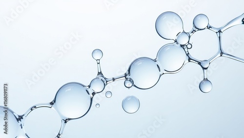 Cosmetics blue serum liquid bubbles liquid bubbles abstract background. Cosmetic moisturising gel. Collagen molecule in bubbles