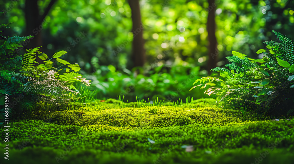 Serene Mossy Landscape in a Peaceful Forest Serene Mossy Landscape in a Peaceful Forest