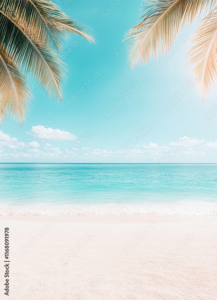 Tropical Golden Beach Background with Palm Leaves and Sunlight Tropical Golden Beach Background with Palm Leaves and Sunlight