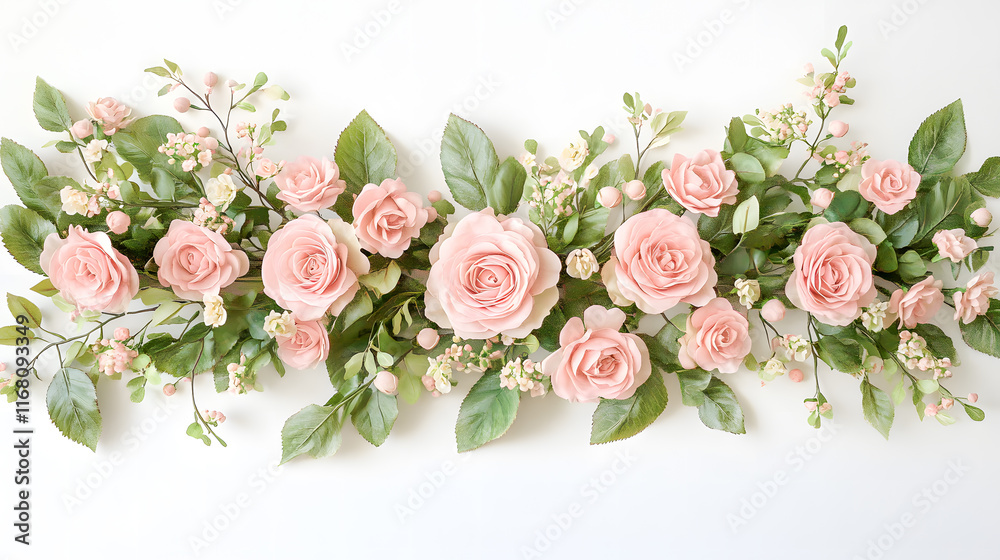 Obraz premium Elegant Floral Arrangement with Pink Roses and Greenery