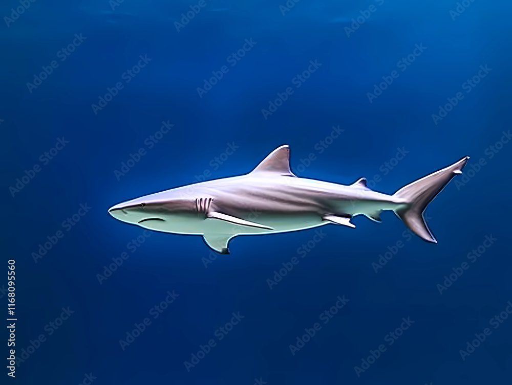 Fototapeta premium Stealthy Lemon Shark in the Deep Blue: A Close-up Profile