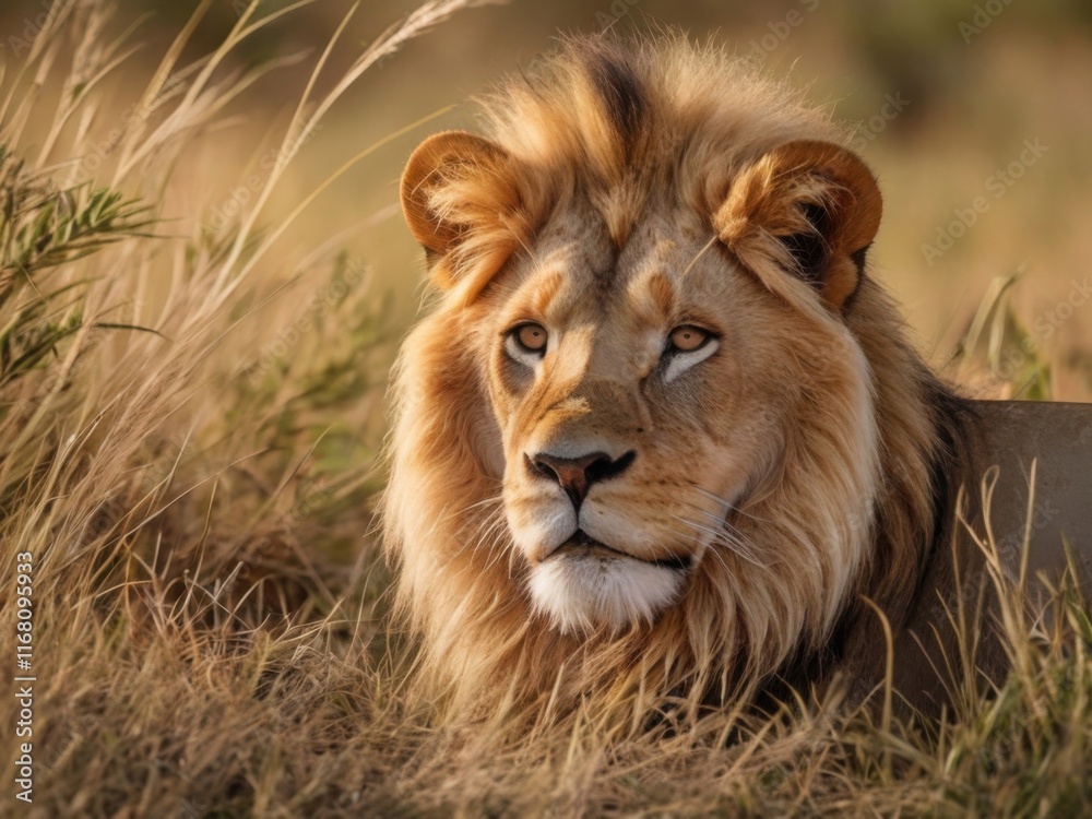 Portrait of a lion in the African savannah Portrait of a lion in the African savannah