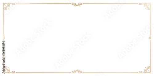 frame corner decorative ornament vintage border design with golden colors isolated white backgrounds for deco art simple line corner, Empty page decoration, picture frame, invitation and greeting card