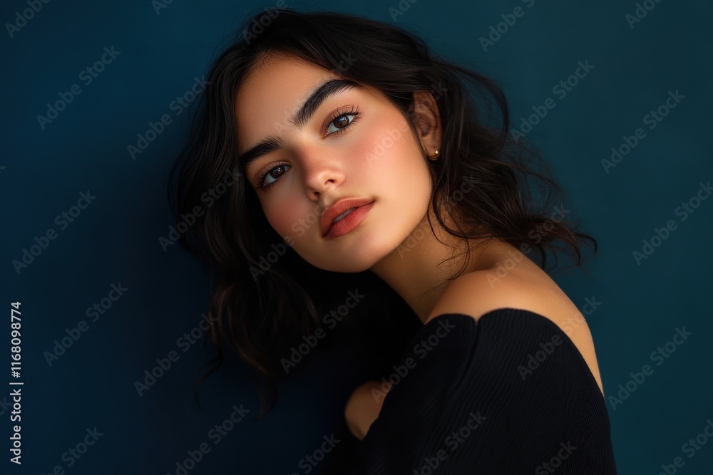 Stunning Portrait of a Young Woman with Natural Beauty Against a Dark Background Stunning Portrait of a Young Woman with Natural Beauty Against a Dark Background