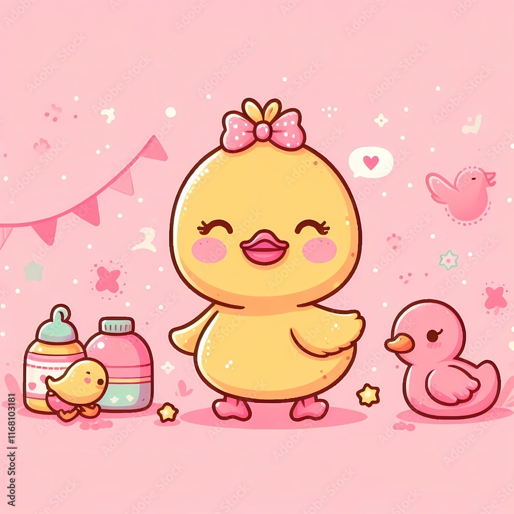 Quirky Duck on Pink Canvas with Pink Background Quirky Duck on Pink Canvas with Pink Background