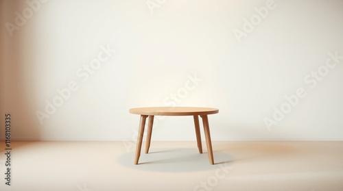 Simple Wooden Round Table In Minimalist Room Setting