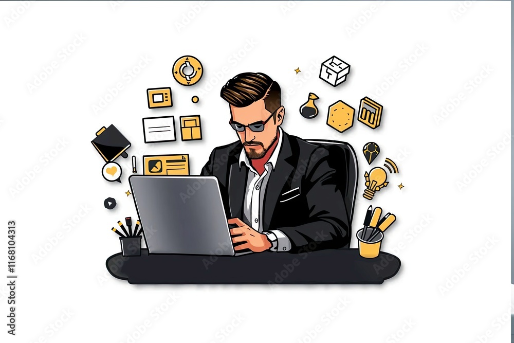 Modern Workspace Desk, office, desk, computer, workspace, design, illustration, modern, creative Modern Workspace Desk, office, desk, computer, workspace, design, illustration, modern, creative
