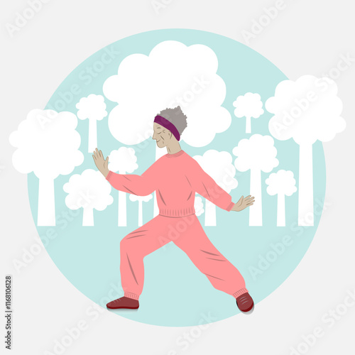 Elderly woman doing exercise, Tai Chi