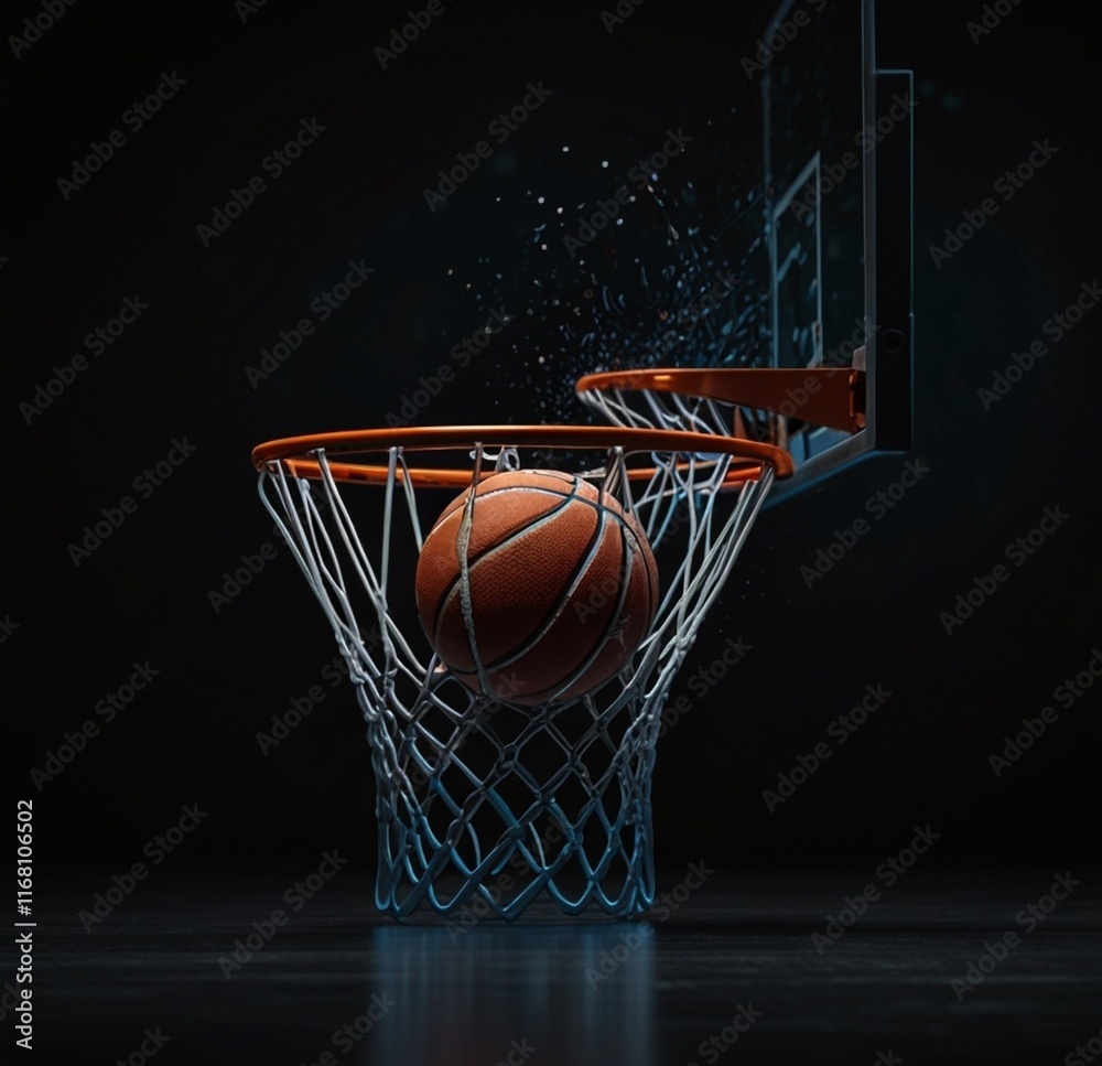 Basketball going through the basket on black backgorund Generative Ai.
Basketball going through the basket on black backgorund Generative Ai.