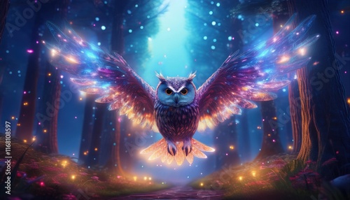 Magical Owl in Enchanted Forest - Fantasy art