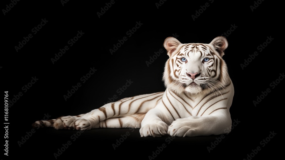 Fototapeta premium Majestic white tiger in studio animal portrait black background close-up wildlife photography