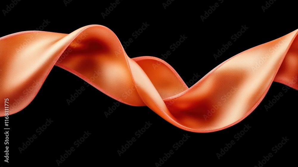 Dynamic orange satin ribbon flowing elegantly on black background artistic display studio setting abstract concept Dynamic orange satin ribbon flowing elegantly on black background artistic display studio setting abstract concept