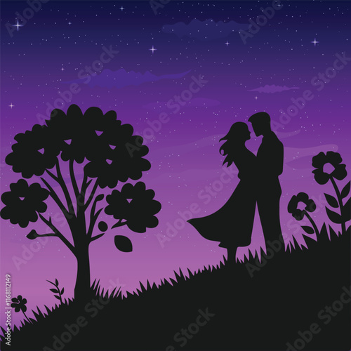 Silhouette of a couple on night background
