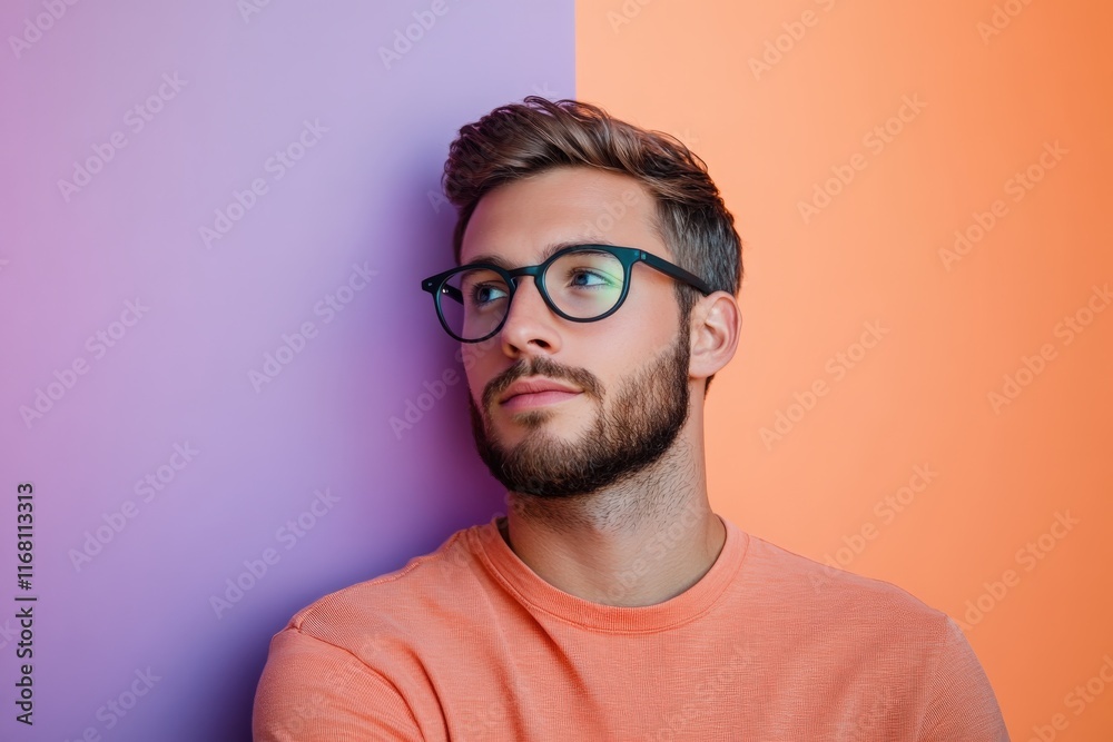 Stylish Young Man with Glasses Posing Against a Colorful Background Stylish Young Man with Glasses Posing Against a Colorful Background