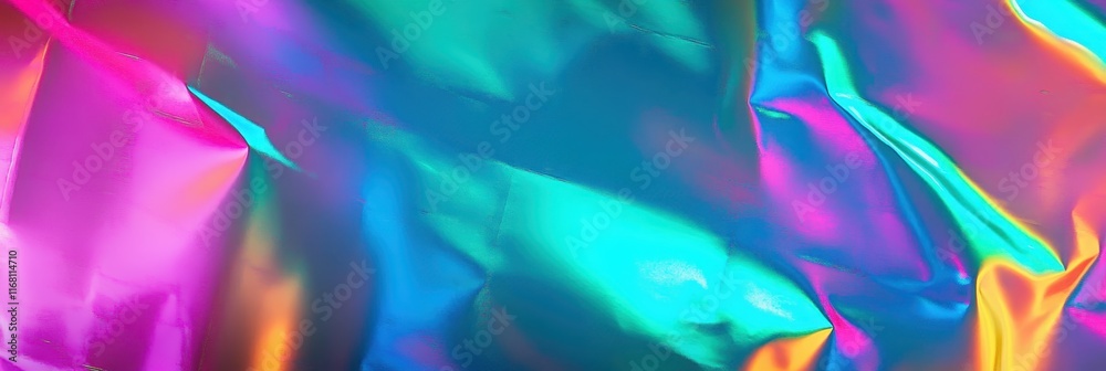 Obraz premium Holographic texture, iridescent surface, rainbow colors, abstract pattern, shimmering light, prismatic effect, metallic sheen, vibrant gradients, liquid chrome, futuristic background, psychedelic swir