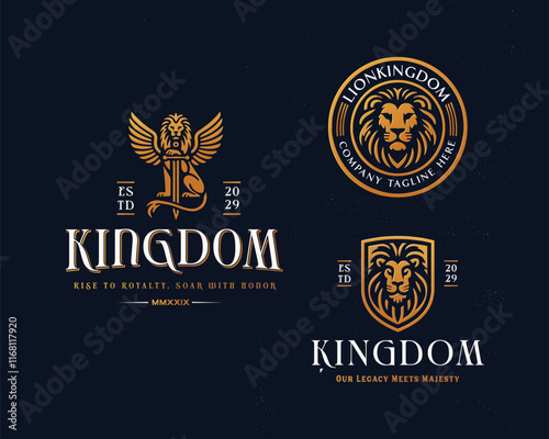 luxury unique majestic king golden winged lion logo for business company