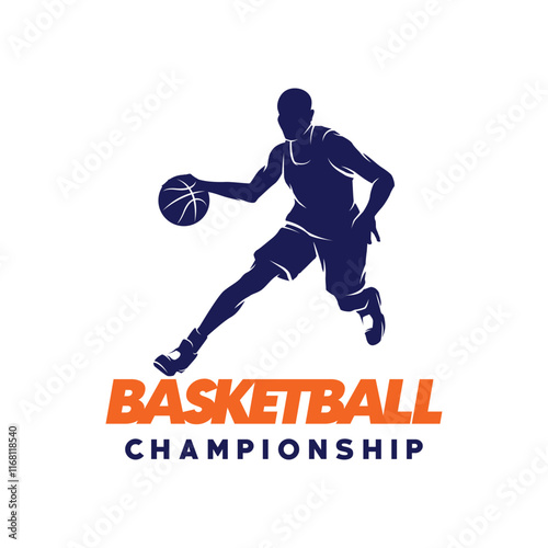 Basketball logo design. Silhouette of basketball player action vector Illustration