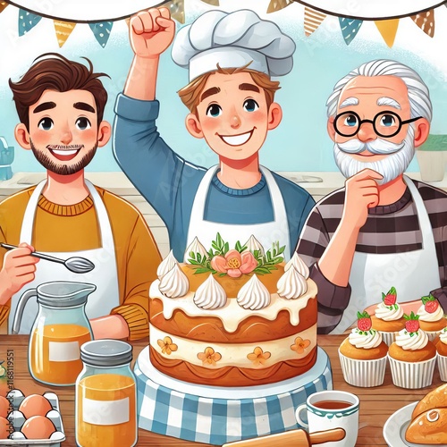 Bakers competing in a friendly community bake off photo