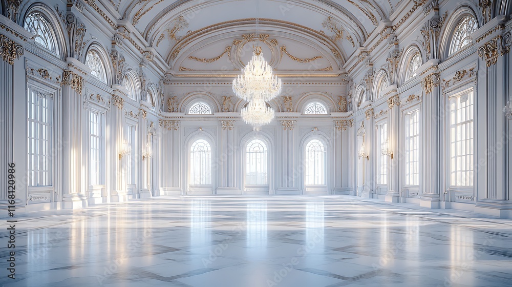 Fototapeta premium Elegant chandelier illuminates grand hall luxurious interior design