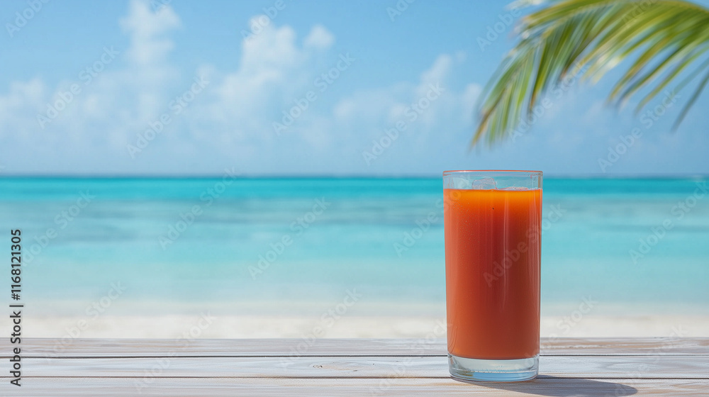 Tropical Beach Getaway: Refreshing Orange Juice by the Ocean Tropical Beach Getaway: Refreshing Orange Juice by the Ocean