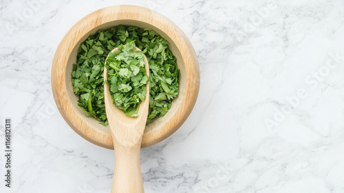 Fresh Parsley in Wooden Bowl