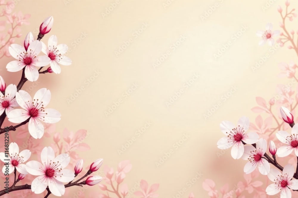 Delicate Pink Blossoms Frame a Soft Peach Background, Perfect for Springtime Designs and Gentle Announcements Delicate Pink Blossoms Frame a Soft Peach Background, Perfect for Springtime Designs and Gentle Announcements