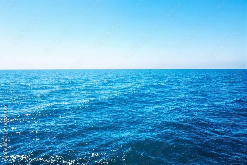 Blue ocean waves reflecting sunlight under a bright clear sky. Scenic and tranquil seascape on a sunny day. Concept of serenity, nature. Ai generative Blue ocean waves reflecting sunlight under a bright clear sky. Scenic and tranquil seascape on a sunny day. Concept of serenity, nature. Ai generative